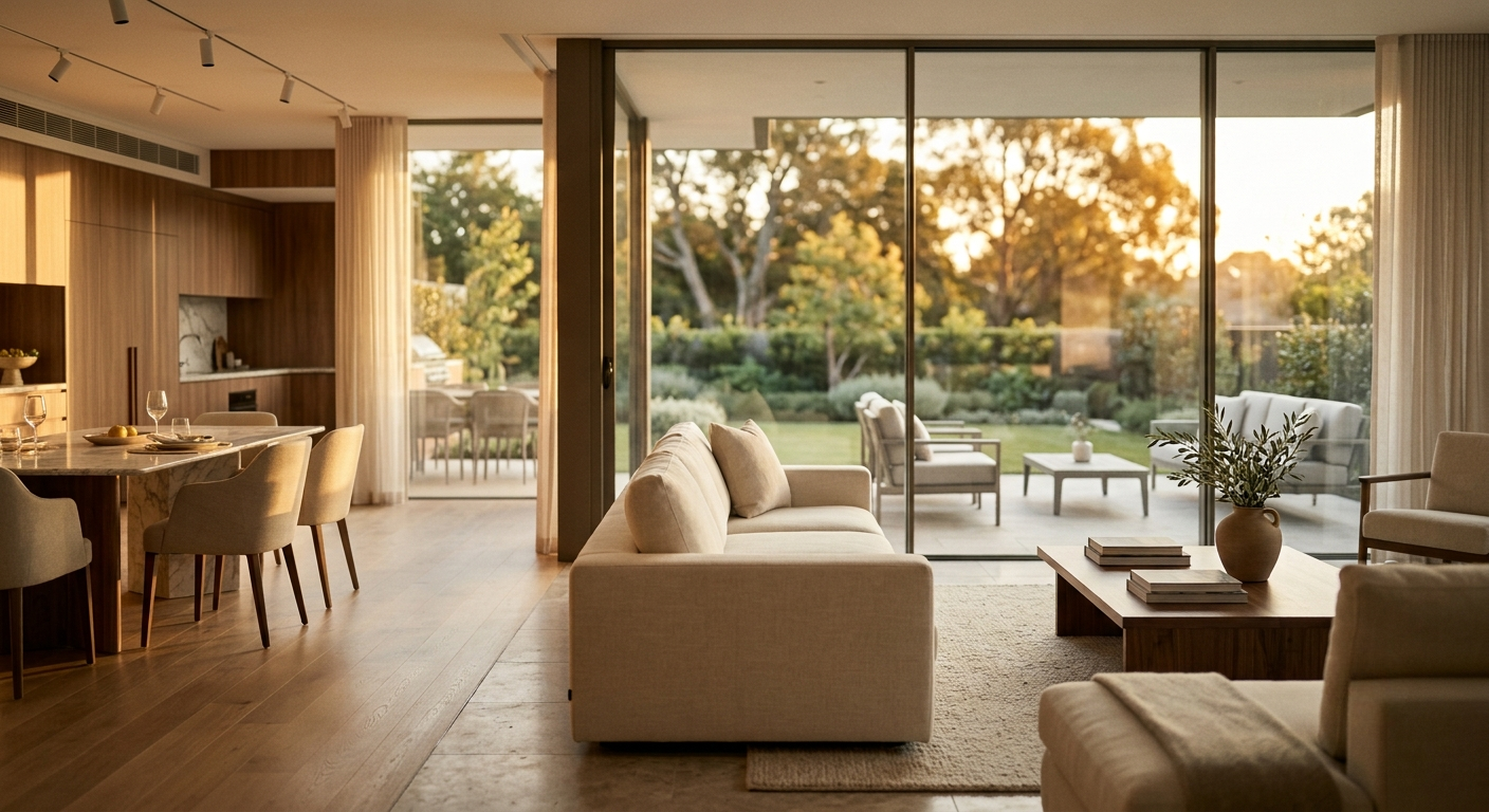 A calm, sunlit living space at golden hour — the result of a household that runs on its own